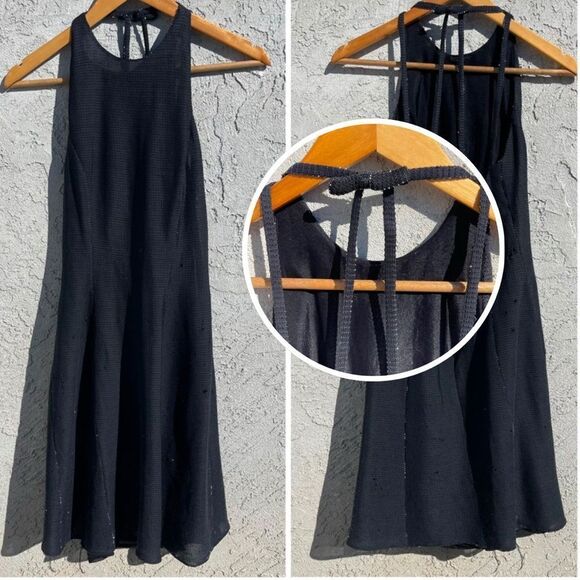 VNTG Black Halter Midi Dress Sheer Open Back w/Sparkle XS Whimsygoth Distressed - Picture 1 of 8